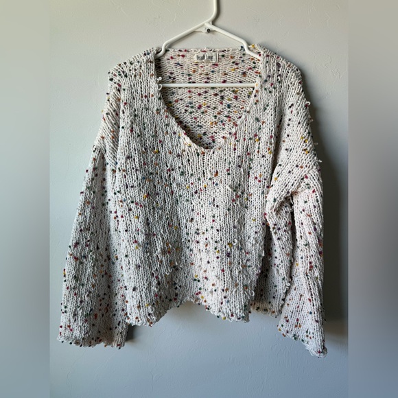 Peach Love California Sweaters - Peach Love California Speckled V-Neck Sweater